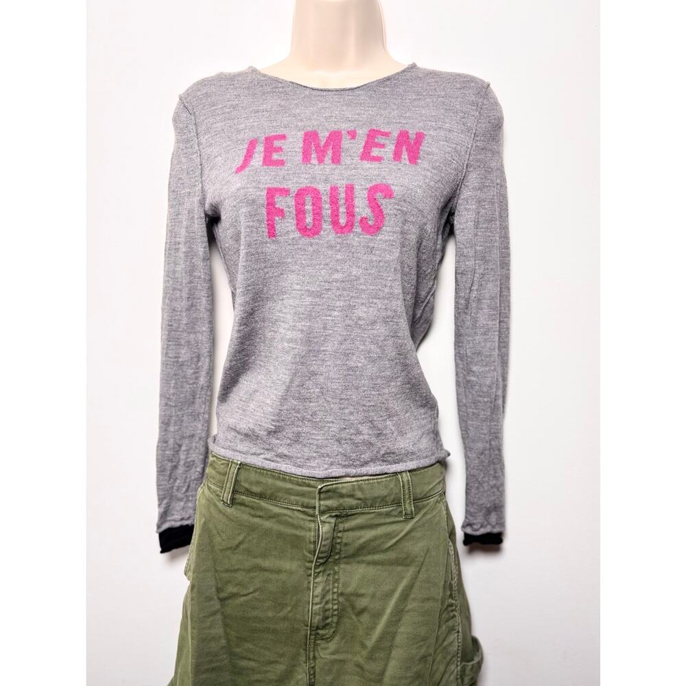 Zadig & Voltaire Grey Je M’en Fous Hot Pink Sweater Size XS